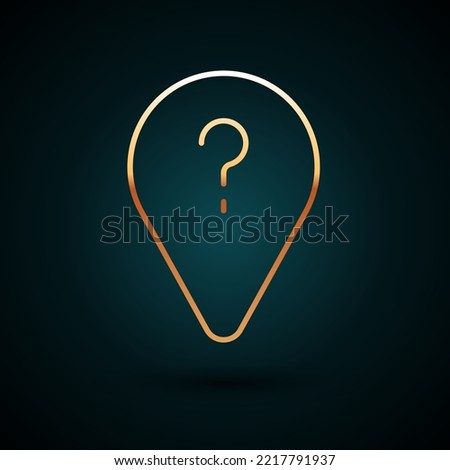 Gold line Unknown route point icon isolated on dark blue background. Navigation, pointer, location, map, gps, direction, search concept.  Vector