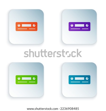 Color Car Audio icon isolated on white background. Fm radio car audio icon. Set colorful icons in square buttons. Vector