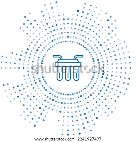 Blue line Water filter icon isolated on white background. System for filtration of water. Reverse osmosis system. Abstract circle random dots. Vector