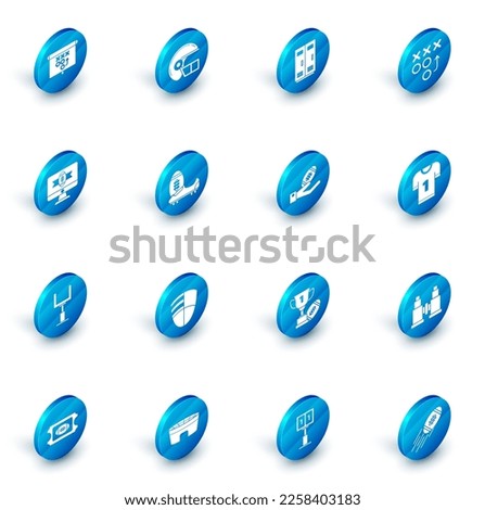 Set American football helmet, basketball team or workers, Planning strategy concept, tv program, goal post, Soccer shoes with spikes, jersey and Football hand icon. Vector