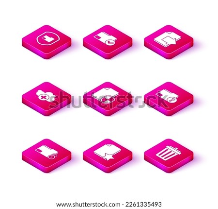 Set Folder and lock, Document with star, Add cloud, protection concept, Trash can, Unknown document folder, Next page arrow and check mark icon. Vector