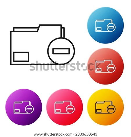Black line Document folder with minus icon isolated on white background. Clear document. Remove file document. Delete information file. Set icons colorful circle buttons. Vector Illustration