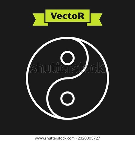 White line Yin Yang symbol of harmony and balance icon isolated on black background.  Vector
