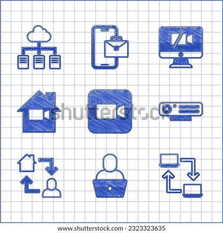 Set Camera, Freelancer, Online working, Web camera, Video Off home, on computer and  icon. Vector