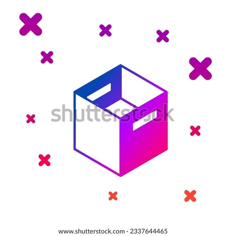Color Carton cardboard box icon isolated on white background. Box, package, parcel sign. Delivery and packaging. Gradient random dynamic shapes. Vector