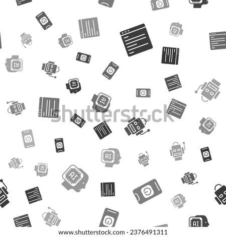 Set Computer api interface, Turn off robot from phone, Robot and Humanoid on seamless pattern. Vector
