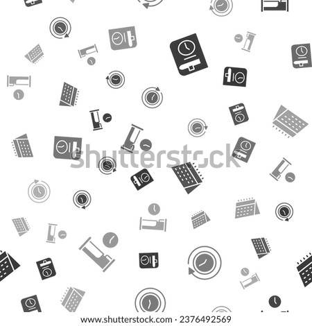 Set Time for book, Clock with arrow, Calendar and to sleep on seamless pattern. Vector