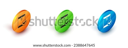 Isometric Envelope and check mark icon isolated on white background. Successful e-mail delivery, email delivery confirmation. Circle button. Vector