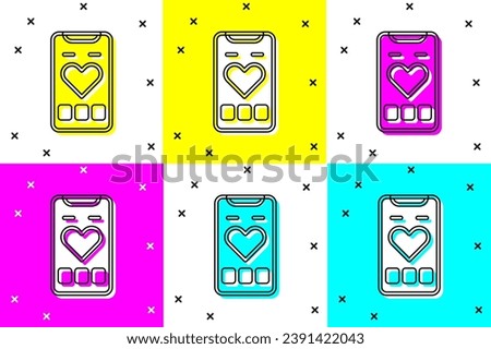 Set Smartphone with heart rate monitor function icon isolated on color background.  Vector