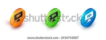 Isometric Video camera Off on computer icon isolated on white background. No video. Circle button. Vector