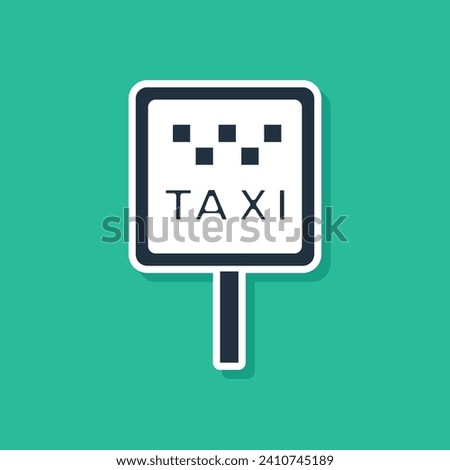 Blue Road sign for a taxi stand icon isolated on green background.  Vector