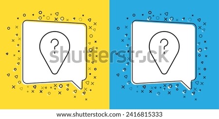 Set line Unknown route point icon isolated on yellow and blue background. Navigation, pointer, location, map, gps, direction, search concept.  Vector