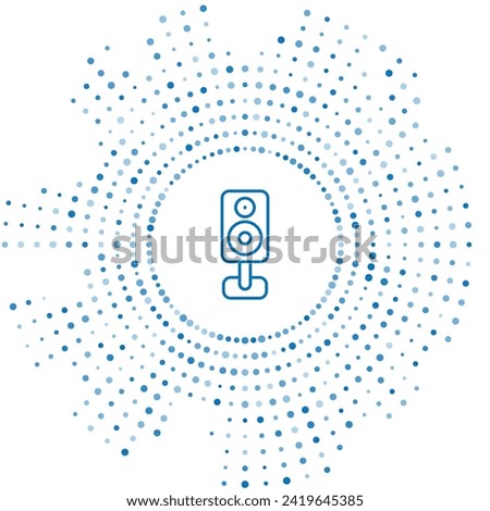 Blue line Stereo speaker icon isolated on white background. Sound system speakers. Music icon. Musical column speaker bass equipment. Abstract circle random dots. Vector