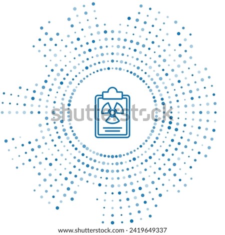 Blue line Radiation warning document icon isolated on white background. Text file. Abstract circle random dots. Vector