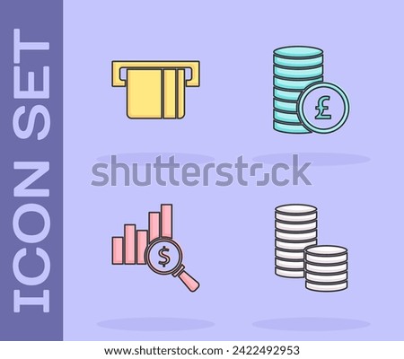 Set Coin money with dollar, Credit card inserted, Pie chart and and pound icon. Vector