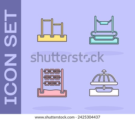 Set Attraction carousel, Horizontal bar, Tic tac toe game and Bungee icon. Vector