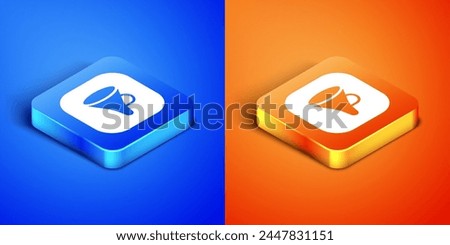 Isometric Funnel or filter icon isolated on blue and orange background. Square button. Vector