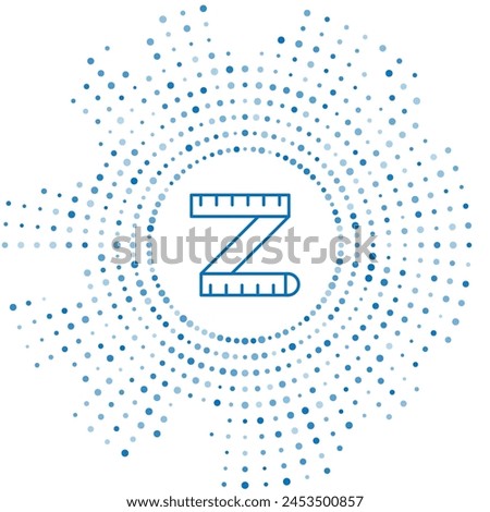 Blue line Tape measure icon isolated on white background. Measuring tape. Abstract circle random dots. Vector
