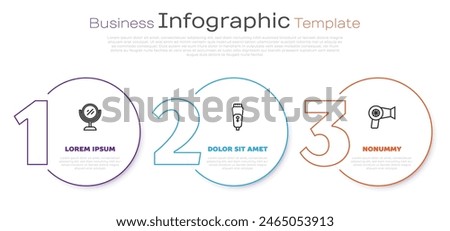 Set line Hand mirror, Electric razor blade and Hair dryer. Business infographic template. Vector