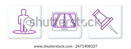 Set line Push pin, Map marker with a silhouette of a person and Infographic city map navigation icon. Vector