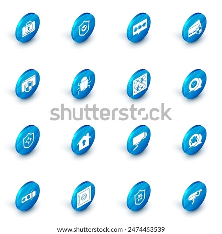 Set Shield with check mark, Password protection, Credit card shield, Browser, System bug, Check in speech bubble and Graphic password icon. Vector