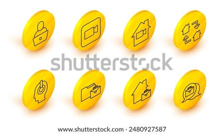Set line Online working, Freelancer, Video camera Off home, Camera and  icon. Vector