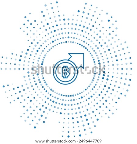 Blue line Financial growth and bitcoin coin icon isolated on white background. Increasing revenue. Abstract circle random dots. Vector