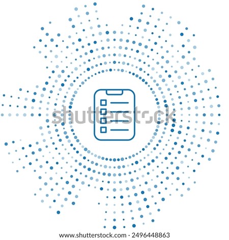 Blue line To do list or planning icon isolated on white background. Abstract circle random dots. Vector