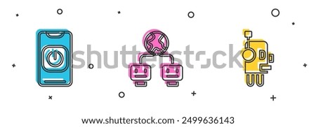 Set Turn off robot from phone, Artificial intelligence and Robot icon. Vector