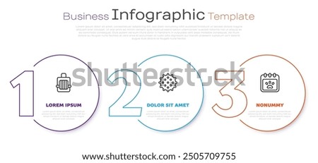 Set line Pet carry case, Tennis ball and Calendar grooming. Business infographic template. Vector