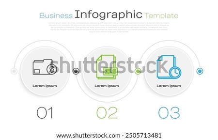 Set line Finance document folder, XLS file document and Document with clock. Business infographic template. Vector