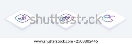 Set Isometric line Browser with stocks market, Pie chart infographic and Search people. White square button. Vector