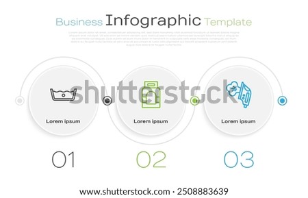 Set line Temperature wash, Laundry detergent and Electric iron. Business infographic template. Vector