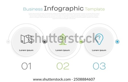 Set line Folded map, Turn back road sign and Unknown route point. Business infographic template. Vector