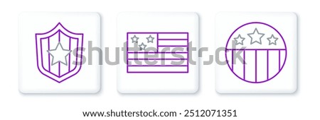 Set line Medal with star, Shield stars and American flag icon. Vector