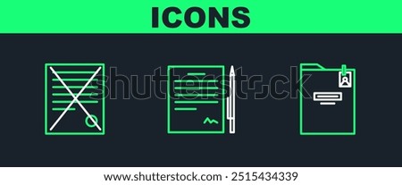 Set line Personal folder, Delete file document and Contract with pen icon. Vector