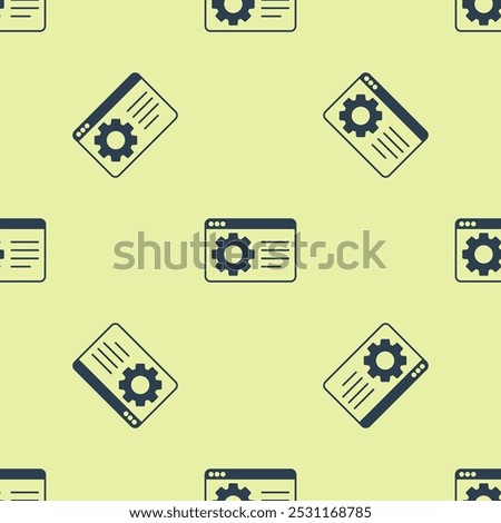 Blue Browser setting icon isolated seamless pattern on yellow background. Adjusting, service, maintenance, repair, fixing.  Vector