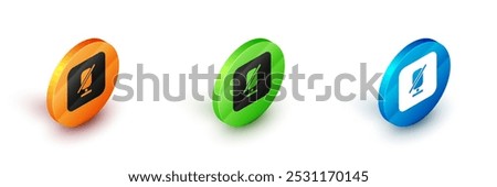 Isometric Mute microphone icon isolated on white background. Microphone audio muted. Circle button. Vector