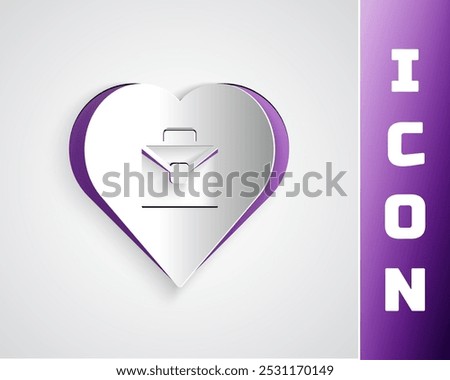 Paper cut Heart with text work icon isolated on grey background. Paper art style. Vector