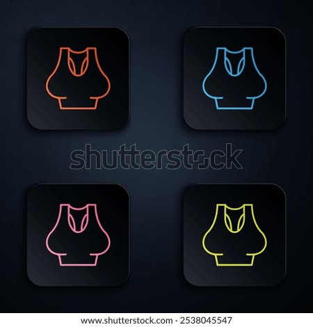 Color neon line Undershirt icon isolated on black background. Set icons in square buttons. Vector