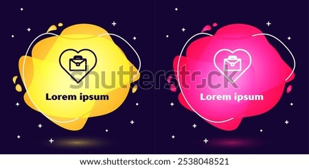 Set line Heart with text work icon isolated on blue background. Abstract banner with liquid shapes. Vector