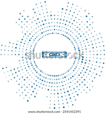 Blue line Construction bubble level icon isolated on white background. Waterpas, measuring instrument, measuring equipment. Abstract circle random dots. Vector Illustration