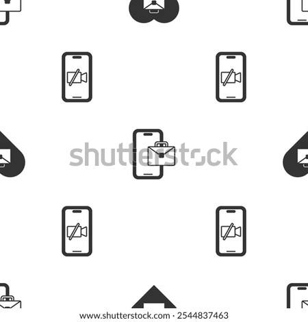 Set Heart with text work, Freelancer and Video camera Off on mobile on seamless pattern. Vector