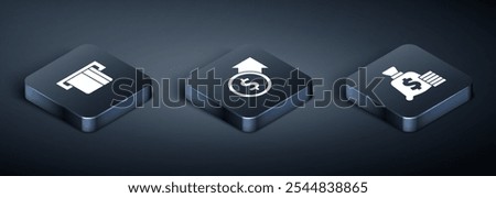 Set Isometric Credit card inserted, Money bag and Financial growth and dollar icon. Vector