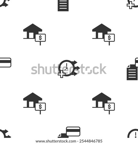 Set Credit card, Clock and House with dollar on seamless pattern. Vector