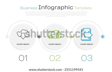 Set line Cloud download, Unknown document folder and Next page arrow. Business infographic template. Vector