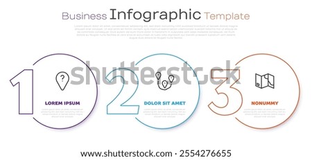 Set line Unknown route point, Route location and Folded map. Business infographic template. Vector