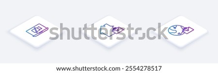 Set Isometric line Video camera Off on laptop, Online working and . White square button. Vector