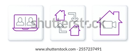 Set line Video camera Off in home, chat conference and Online working icon. Vector