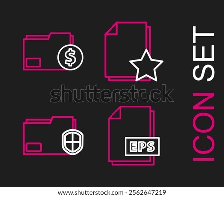 Set line EPS file document, Document folder protection, with star and Finance icon. Vector